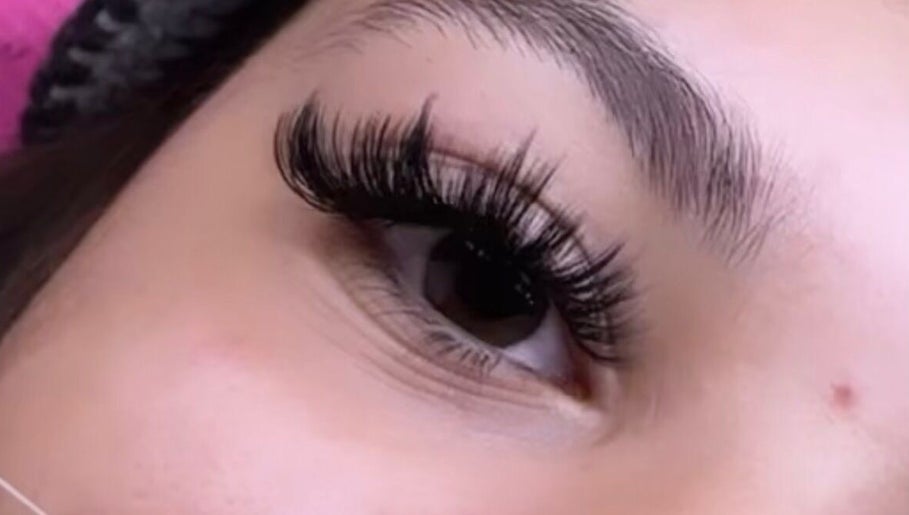 Close-up of lush eyelash extensions at M Lash Studio in Springfield, Massachusetts, US.
