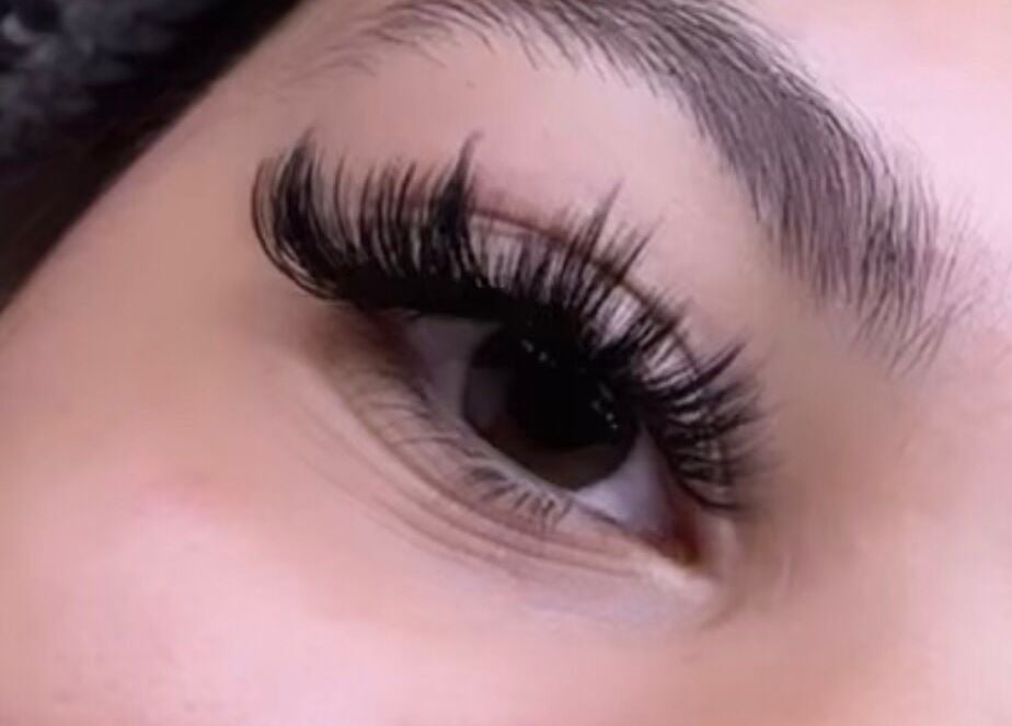 Close-up of lush eyelash extensions at M Lash Studio in Springfield, Massachusetts, US.