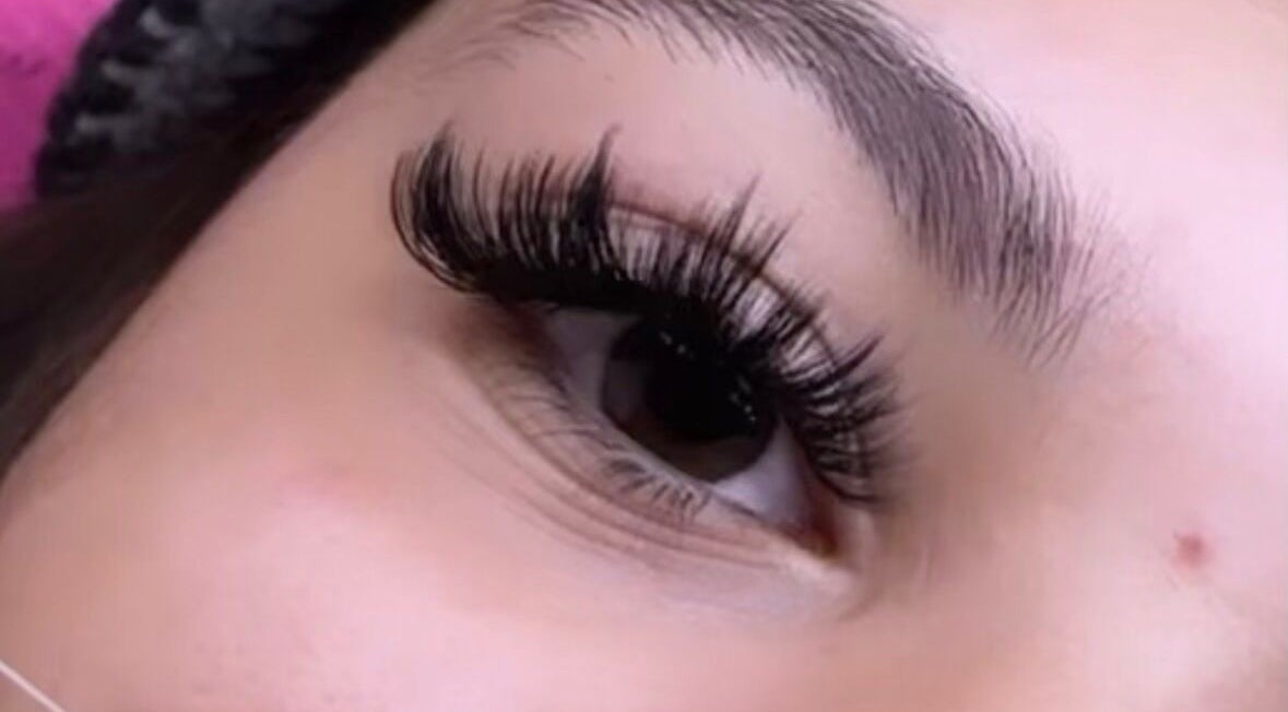 Close-up of lush eyelash extensions at M Lash Studio in Springfield, Massachusetts, US.