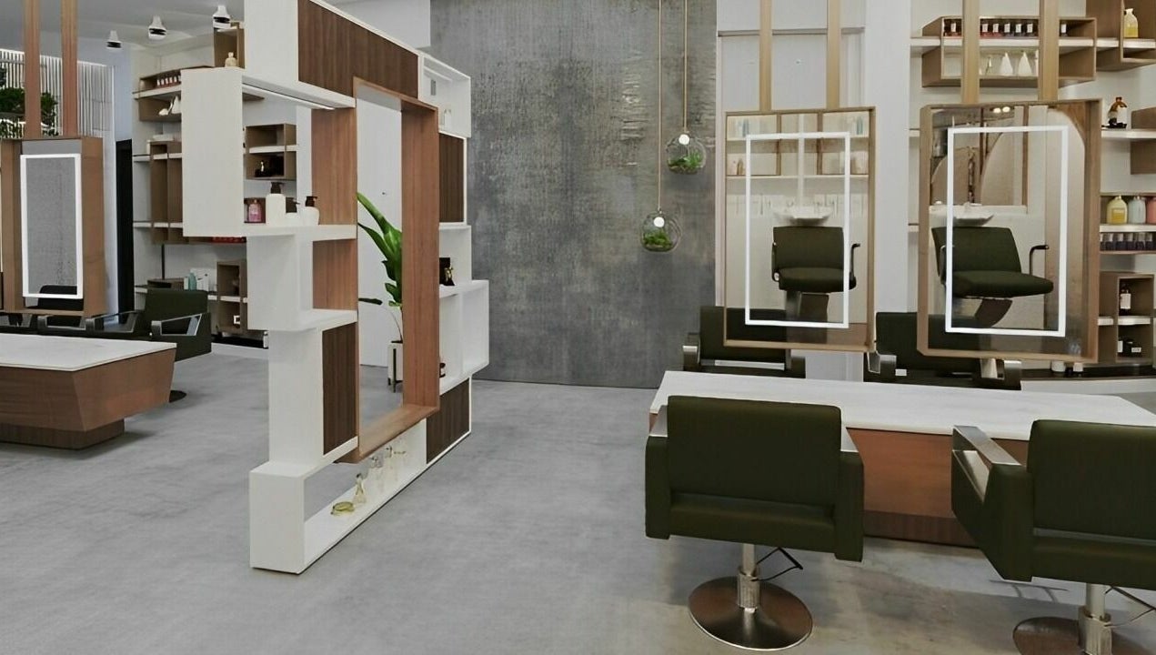 Modern interior of Dore Ladies Salon in Dubai, AE, featuring stylish hair stations and contemporary decor.