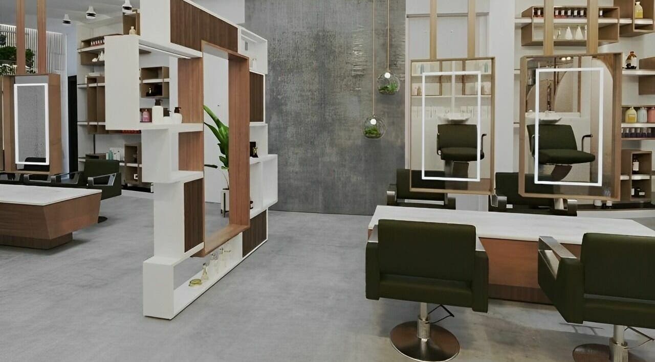 Modern interior of Dore Ladies Salon in Dubai, AE, featuring stylish hair stations and contemporary decor.