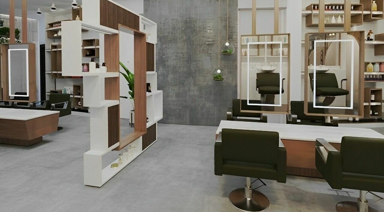 Modern interior of Dore Ladies Salon in Dubai, AE, featuring stylish hair stations and contemporary decor.