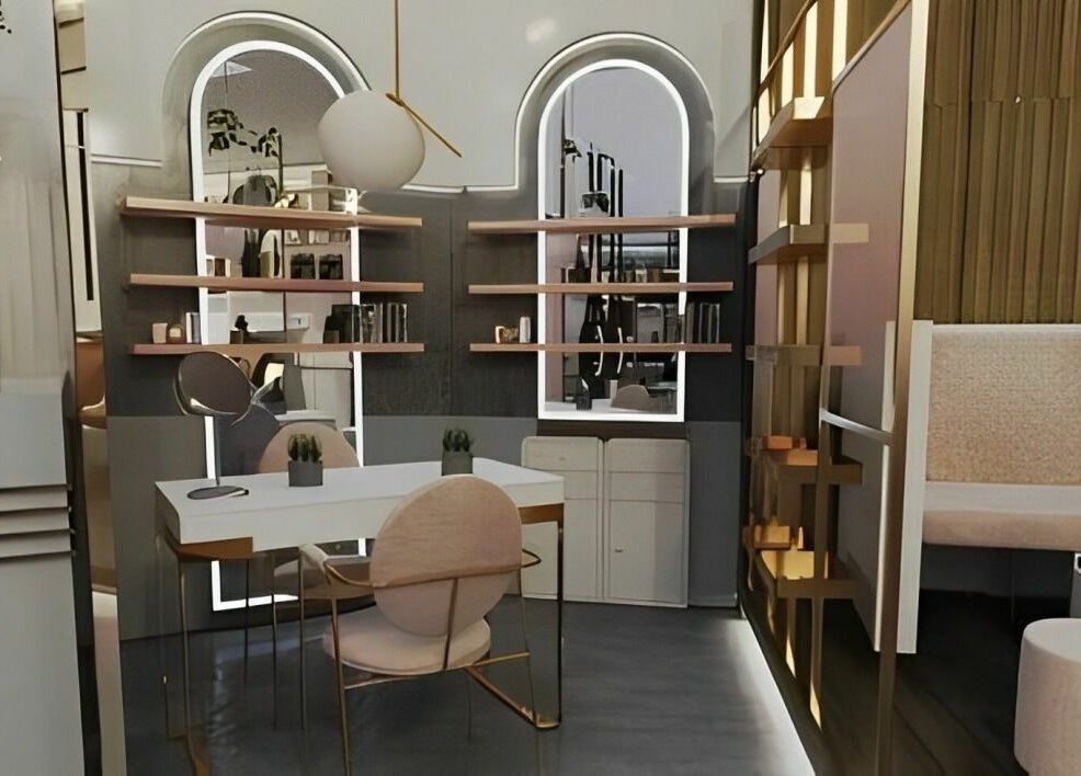 Elegant styling area at Dore Ladies Salon in Dubai, AE with modern decor and cozy ambiance.