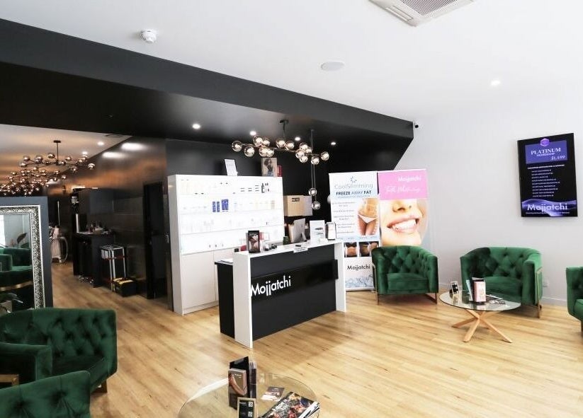 Stylish interior of Mojjatchi | Launceston, featuring sleek decor and green seating in Launceston, TAS, AU.