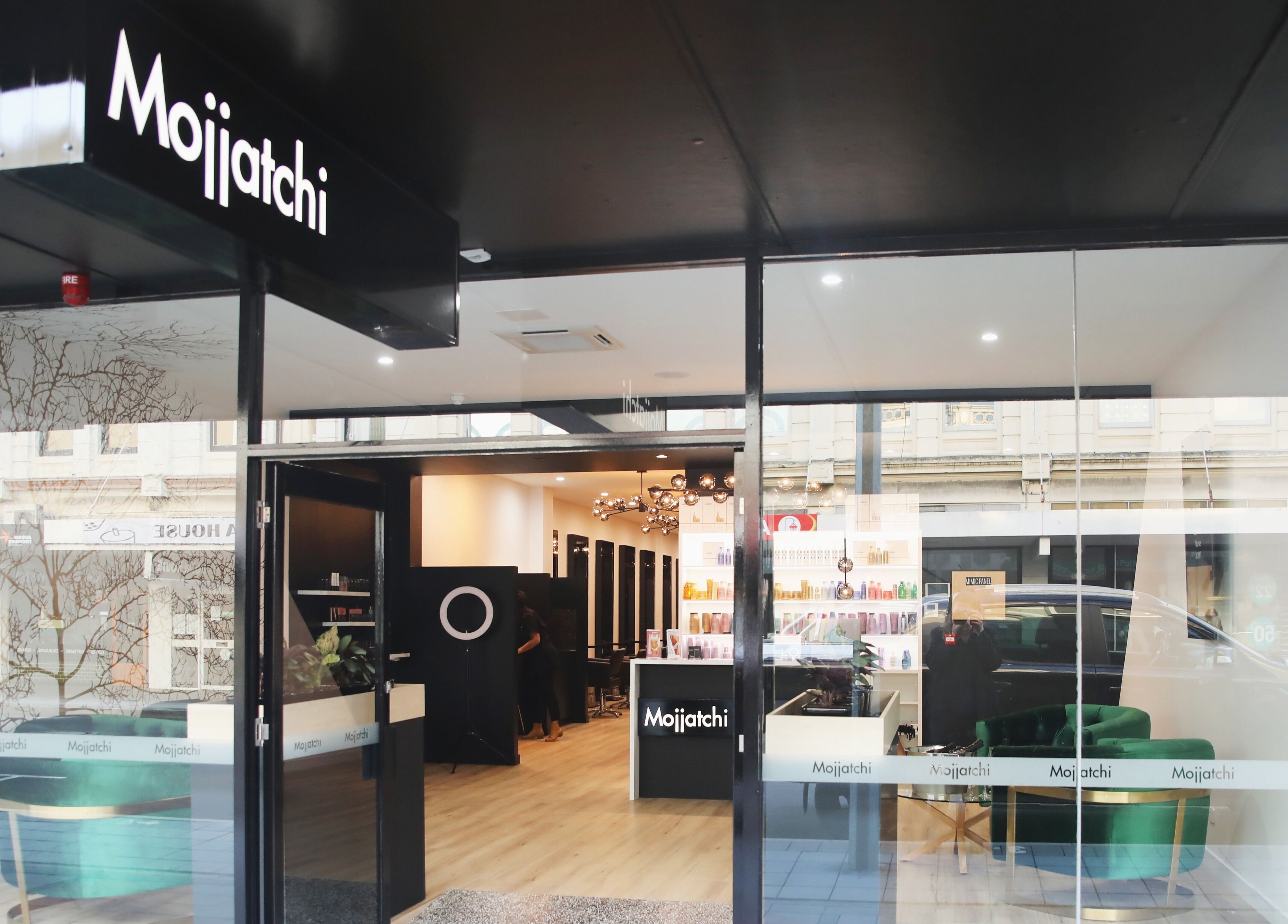 Entrance of Mojjatchi | Launceston salon, showcasing the sleek interior in Launceston, TAS, AU.