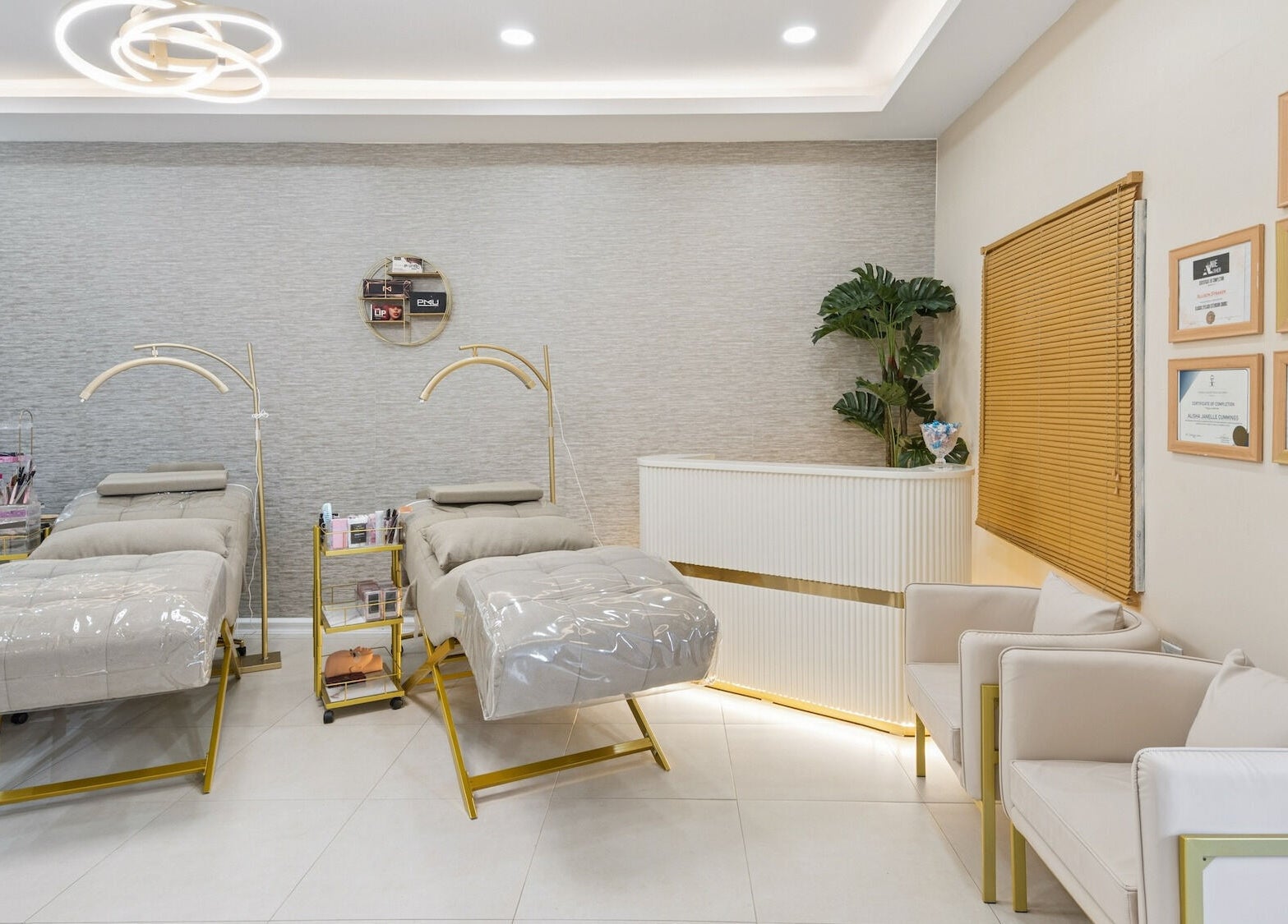 Luxurious treatment room at Heights of Slay, Arima, Arima Borough Corporation, TT, featuring plush beds and chic decor.