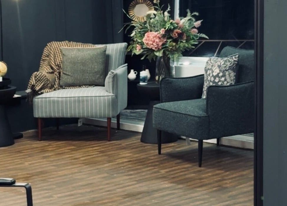 Elegant seating area at Scott McKinnon Aesthetics and Skin Clinic in Saltcoats, Scotland, GB.