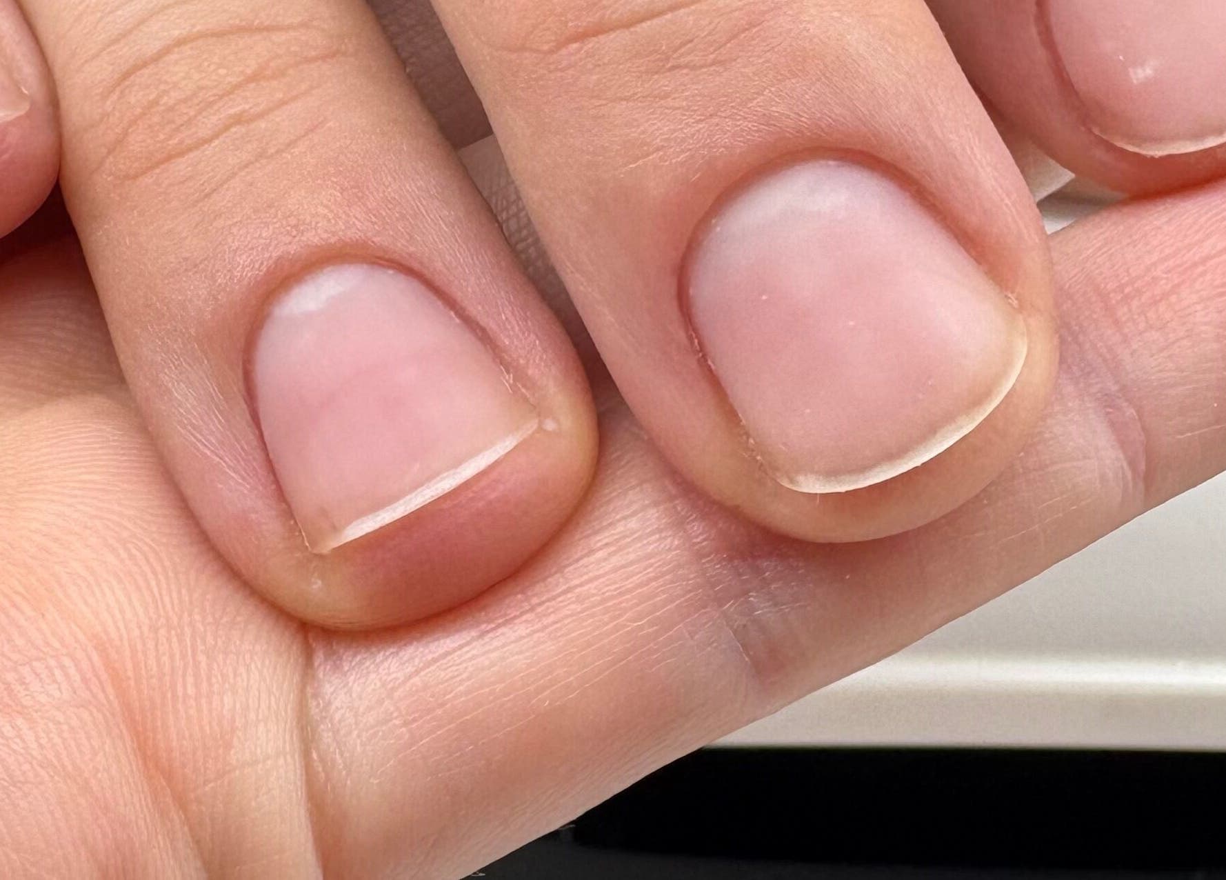 Close-up of a manicure at Nails By Sonya Stark, Leeds, England, GB, showcasing clean, natural nails.