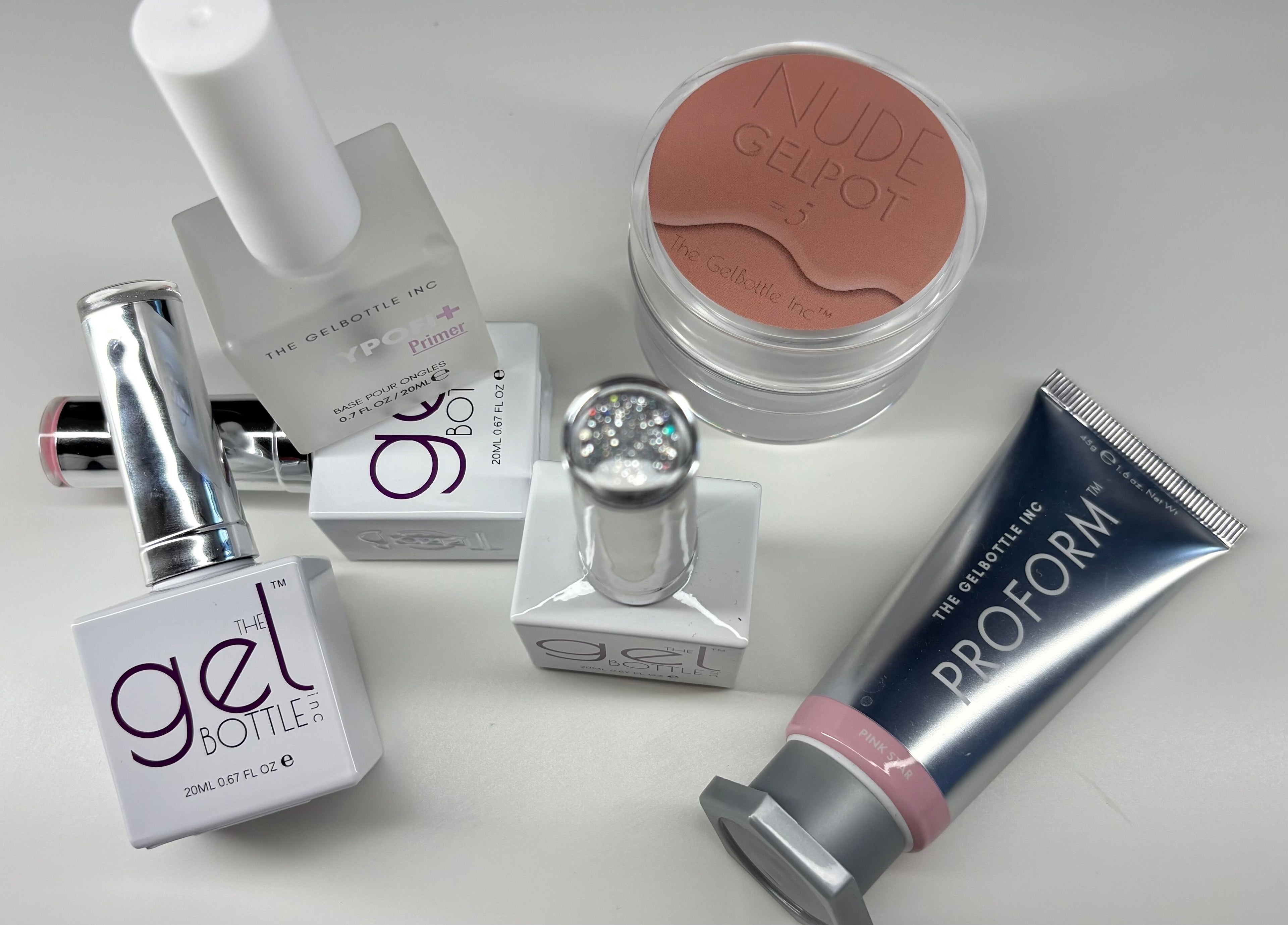 Nail products display at Nails By Sonya Stark, Leeds, England, GB, showcasing a variety of gel and polish.