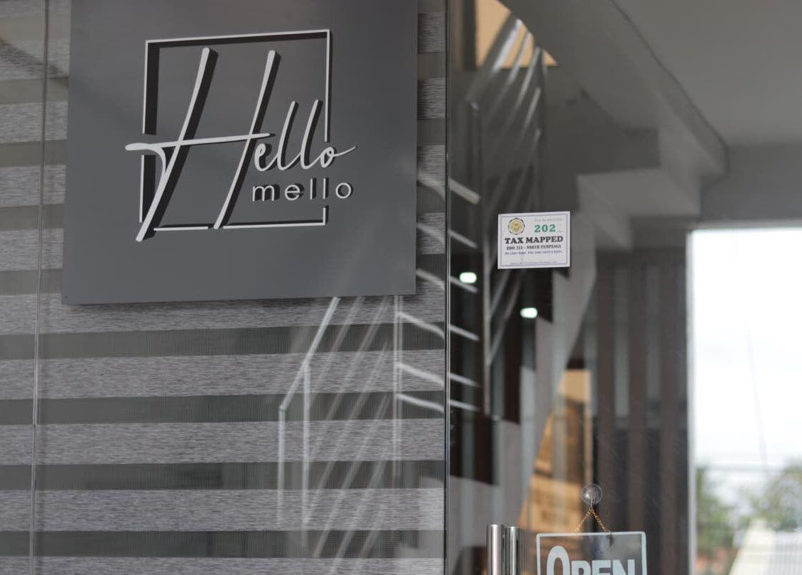 HelloMello Salon entrance in Angeles, Central Luzon, PH showcasing its stylish front signage.