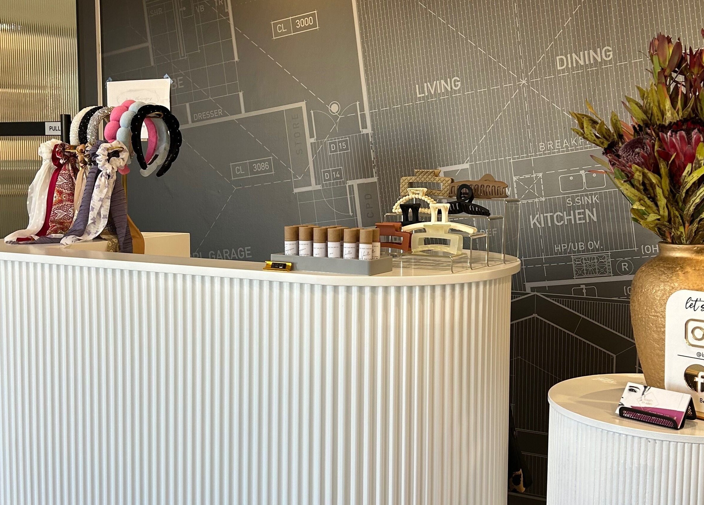 Stylish reception at Abbie Lynch Wax Specialist in Mildura, Victoria, AU with decor and accessories.