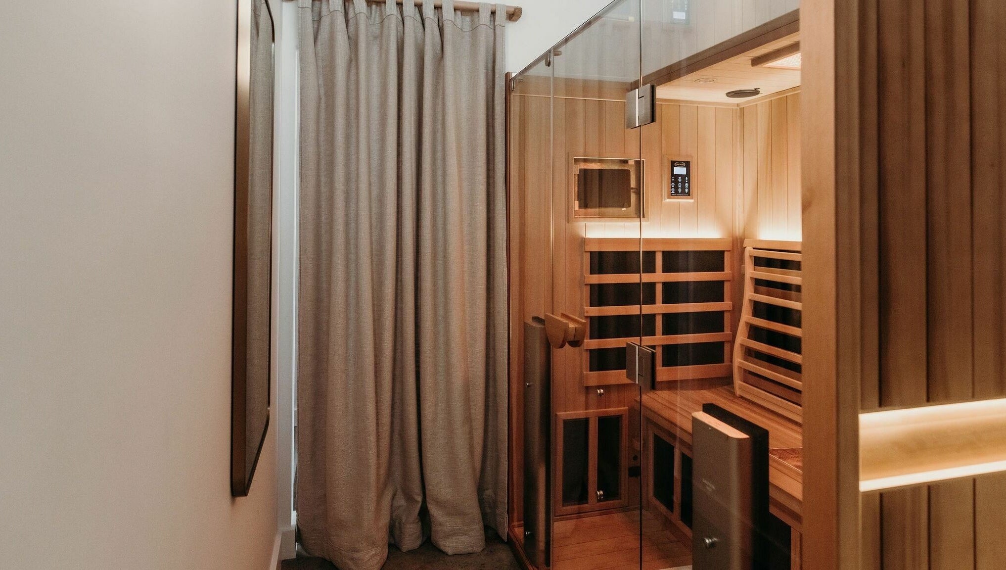 Elegant sauna room at Zadig Studio - Newcastle in Newcastle, New South Wales, AU with warm wooden interior.