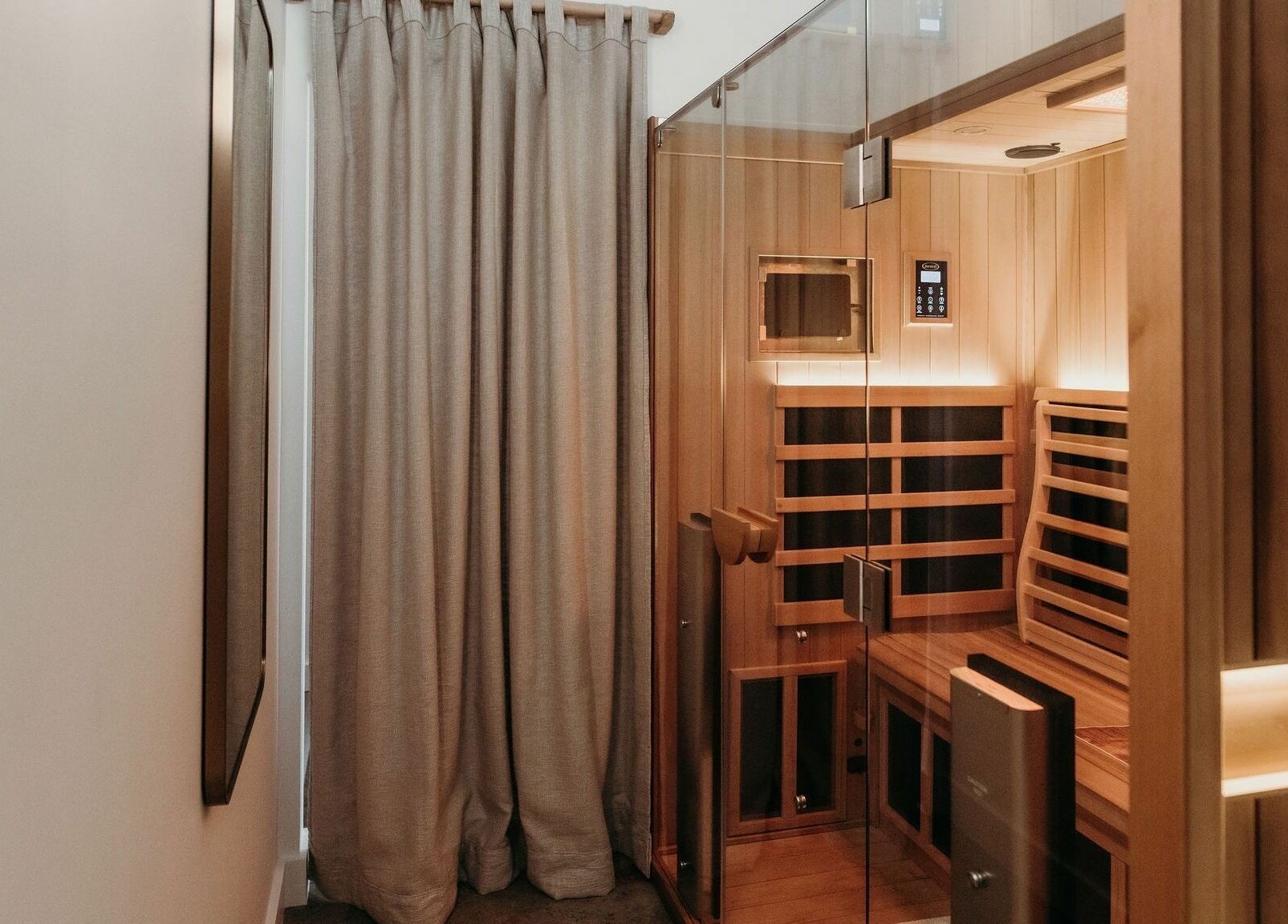 Elegant sauna room at Zadig Studio - Newcastle in Newcastle, New South Wales, AU with warm wooden interior.
