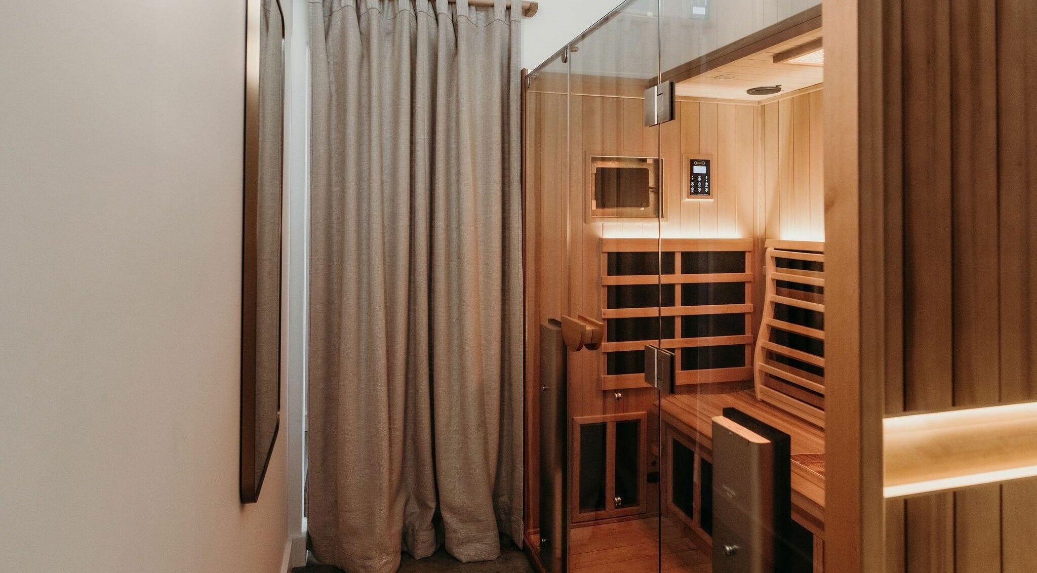 Elegant sauna room at Zadig Studio - Newcastle in Newcastle, New South Wales, AU with warm wooden interior.
