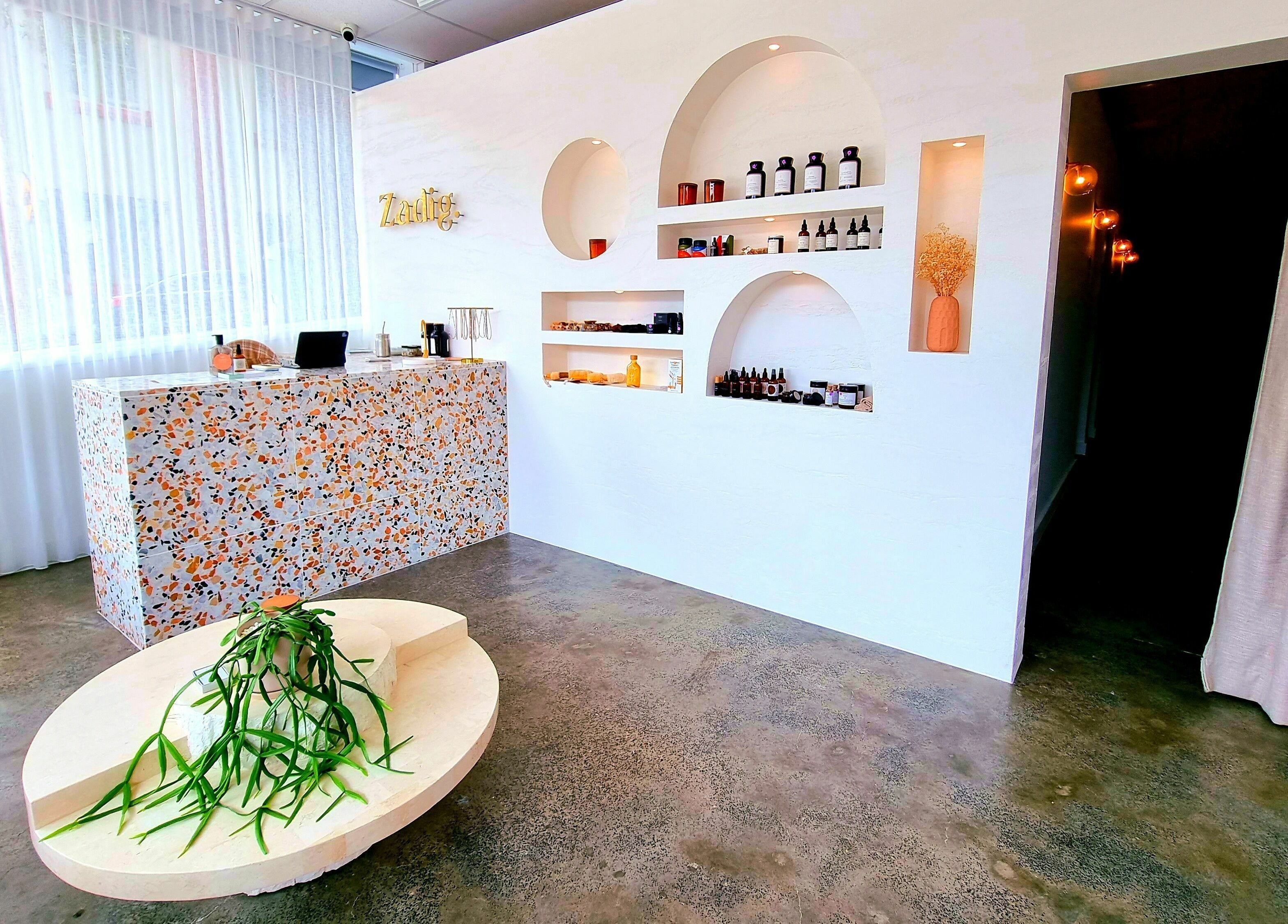 Chic interior of Zadig Studio - Newcastle with stylish terrazzo reception, Newcastle, New South Wales, AU.