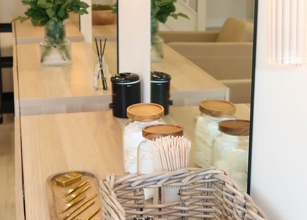 Stylish beauty station at WESTERHAM, Kent, England, GB with wooden accents and decorative elements.