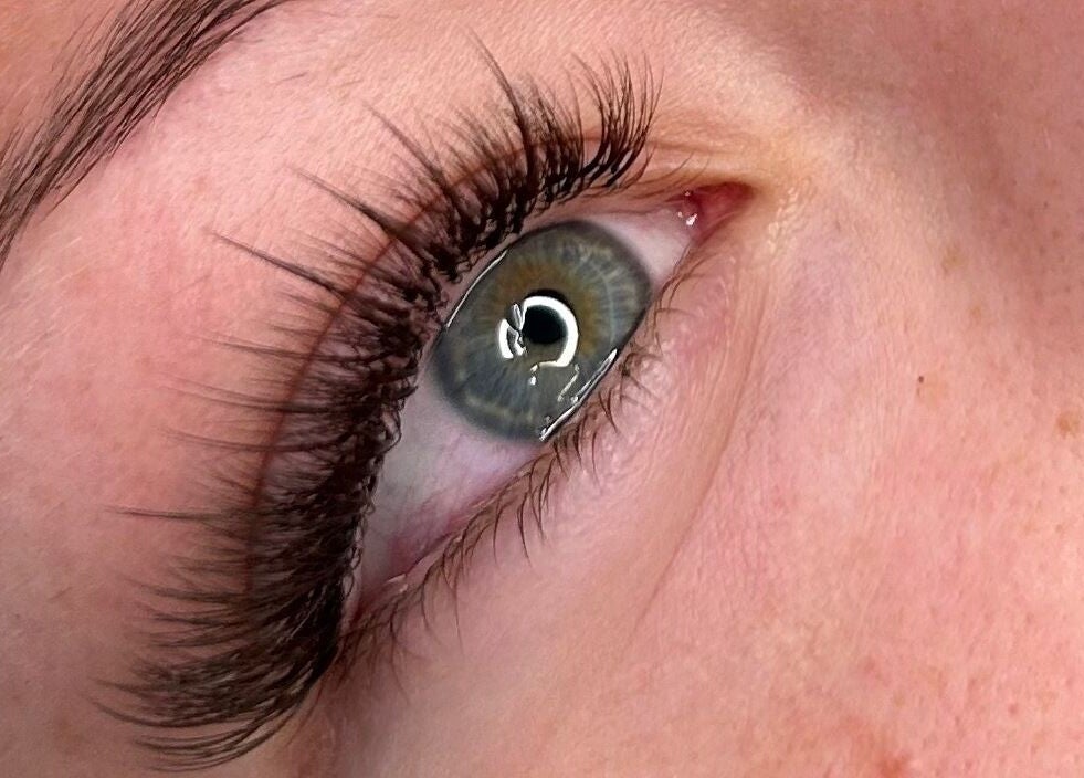 Close-up of enhanced eyelashes at Blink & Sculpt, Brixworth, England, GB, showcasing lash extension artistry.