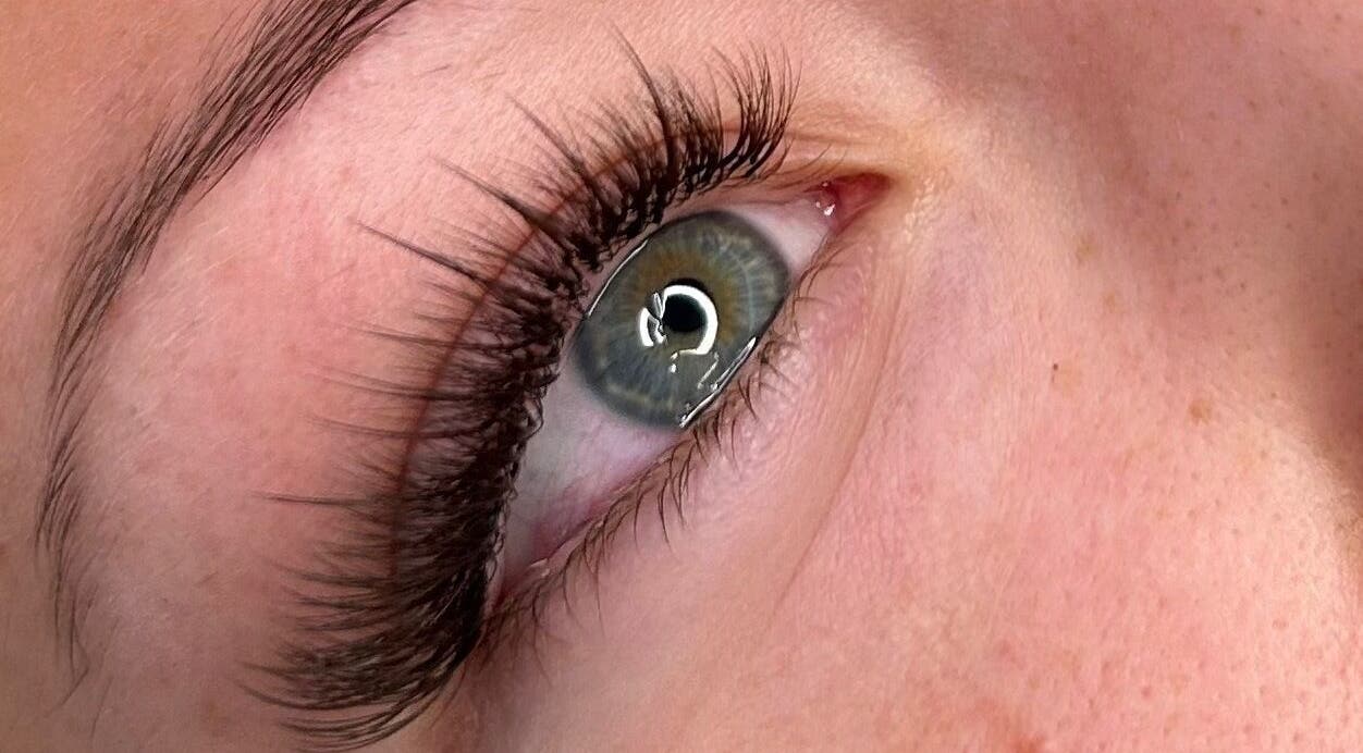 Close-up of enhanced eyelashes at Blink & Sculpt, Brixworth, England, GB, showcasing lash extension artistry.