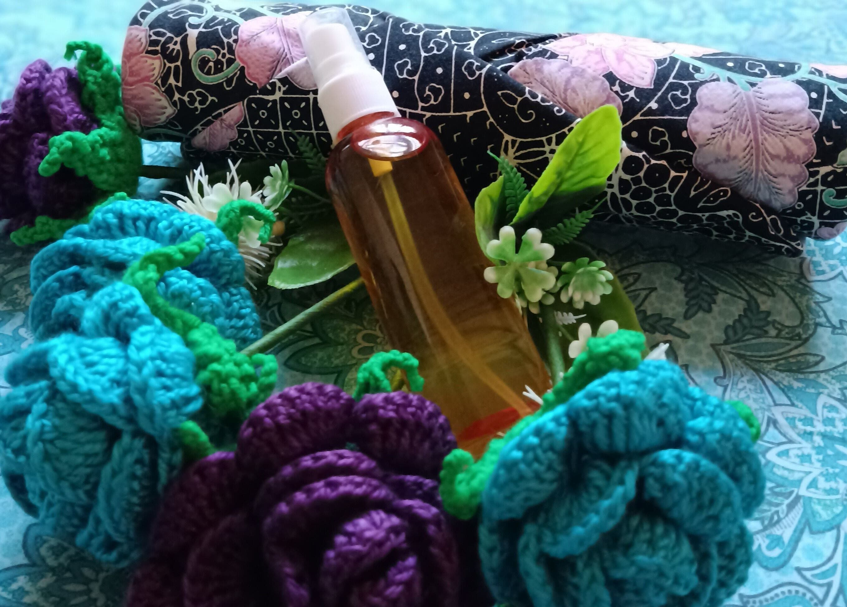 Elegant wellness display at Tusuk Jari Pulau Pinang in Bukit Mertajam, Pulau Pinang, MY, featuring floral and spray bottle.