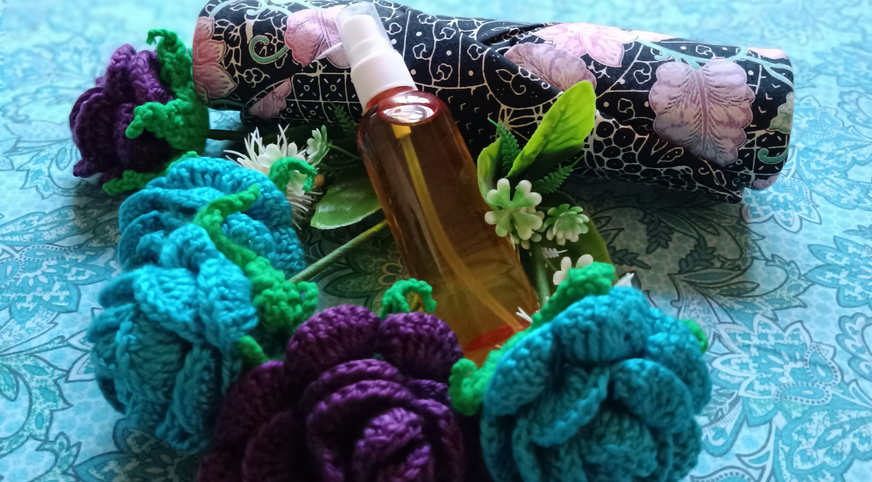 Elegant wellness display at Tusuk Jari Pulau Pinang in Bukit Mertajam, Pulau Pinang, MY, featuring floral and spray bottle.