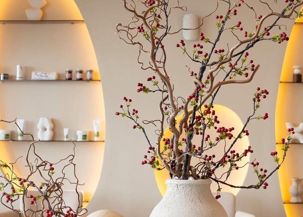 Welcoming decor of Anamil Spa - Qurtubah in Riyadh, Riyadh Province, SA with artistic vase and glowing wall shelves.