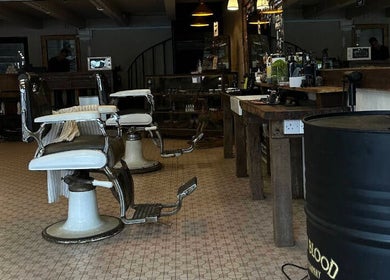 Elegant vintage barber chairs inside Flesh & Blood Barber Company in Kuantan, Pahang, MY.