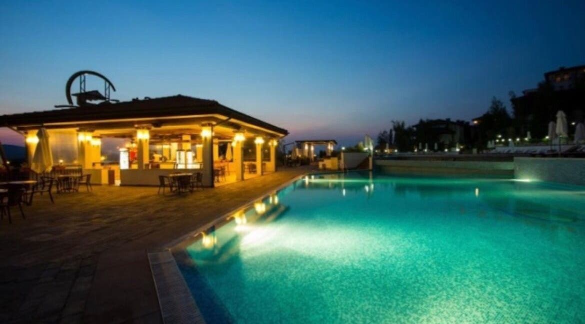 Басейн и ресторант при изгрев в Evia Spa в Santa Marina, Viva Mare Sozopol, Созопол, Бургас, BG.