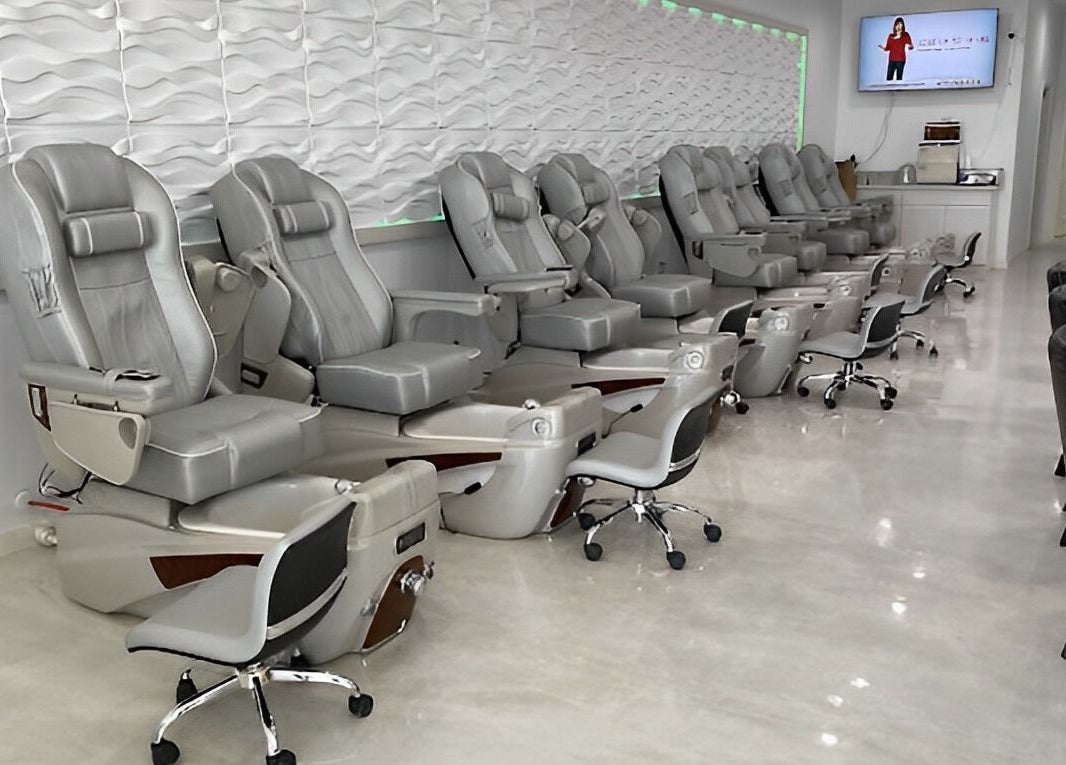 Elegant pedicure chairs at Skye Nail Lounge, Las Vegas, Nevada, US, offering a premium nail care experience.
