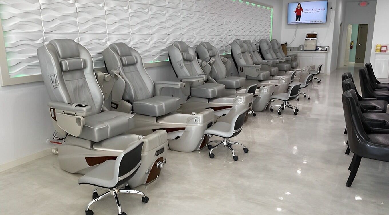 Elegant pedicure chairs at Skye Nail Lounge, Las Vegas, Nevada, US, offering a premium nail care experience.