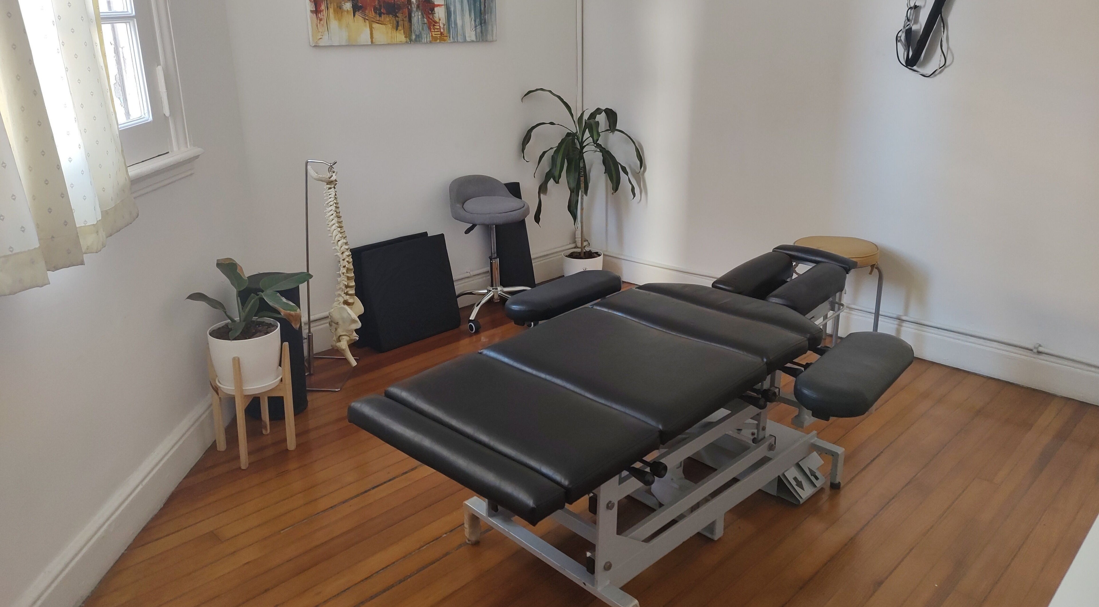 Sala de tratamiento en Osteopatía Almagro, Buenos Aires, AR, con camilla y decoración relajante.