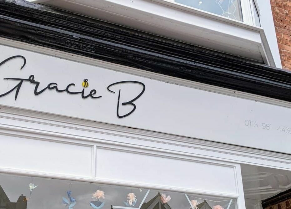 Gracie B Ltd storefront signage in West Bridgford, England, GB featuring elegant branding.