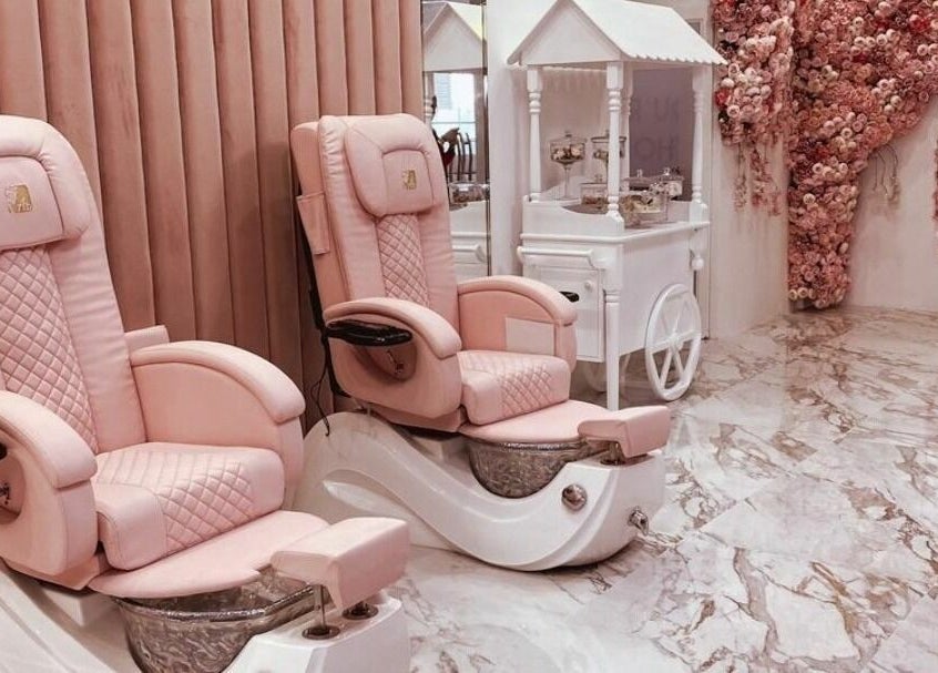 Luxurious pedicure chairs at Cerise Beauty Salon, Dubai, Dubai, AE, offering relaxation and comfort.