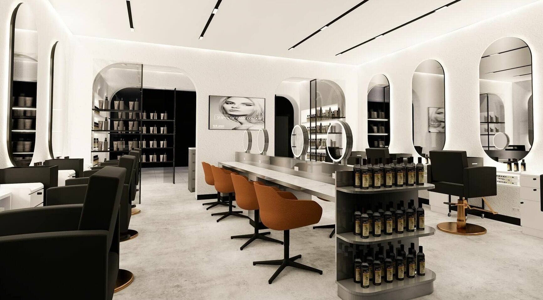 Modern interior of Macquarie Shopping Centre Snowbear Hairdressing, Macquarie Park, New South Wales, AU.