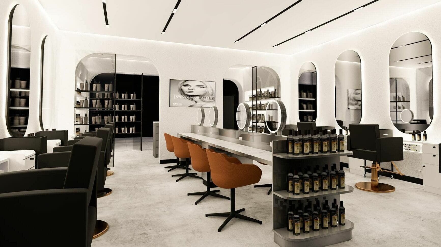 Modern interior of Macquarie Shopping Centre Snowbear Hairdressing, Macquarie Park, New South Wales, AU.