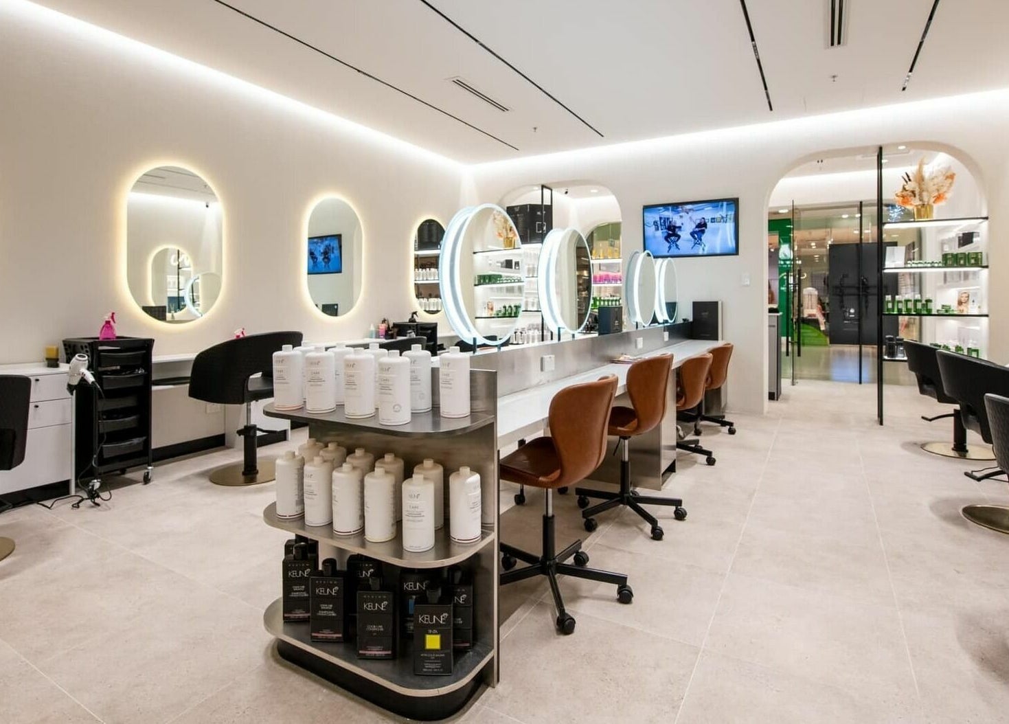 Modern salon interior at Macquarie Shopping Centre Snowbear Hairdressing in Macquarie Park, New South Wales, AU.