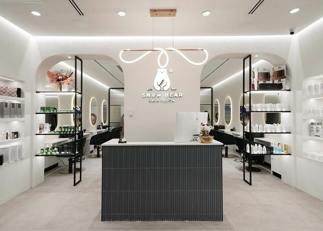 Modern interior of Macquarie Shopping Centre Snowbear Hairdressing in Macquarie Park, New South Wales, AU.