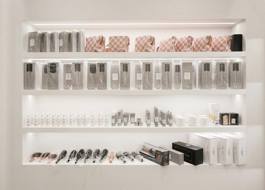 Product shelves at Macquarie Shopping Centre Snowbear Hairdressing in Macquarie Park, New South Wales, AU.