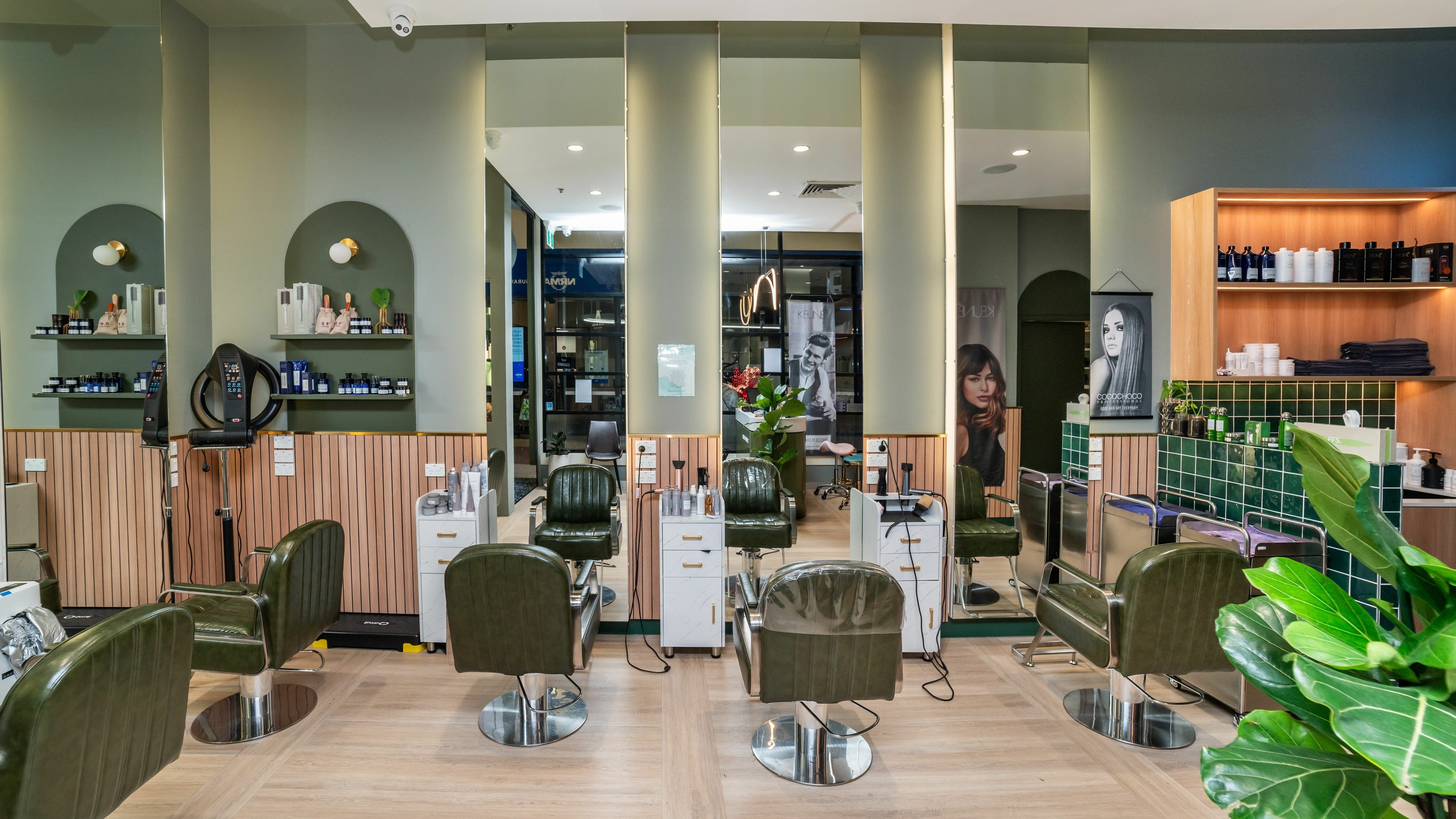 Spacious, modern salon interior at Hornsby Westfield Snowbear Hairdressing in Hornsby, New South Wales, AU.