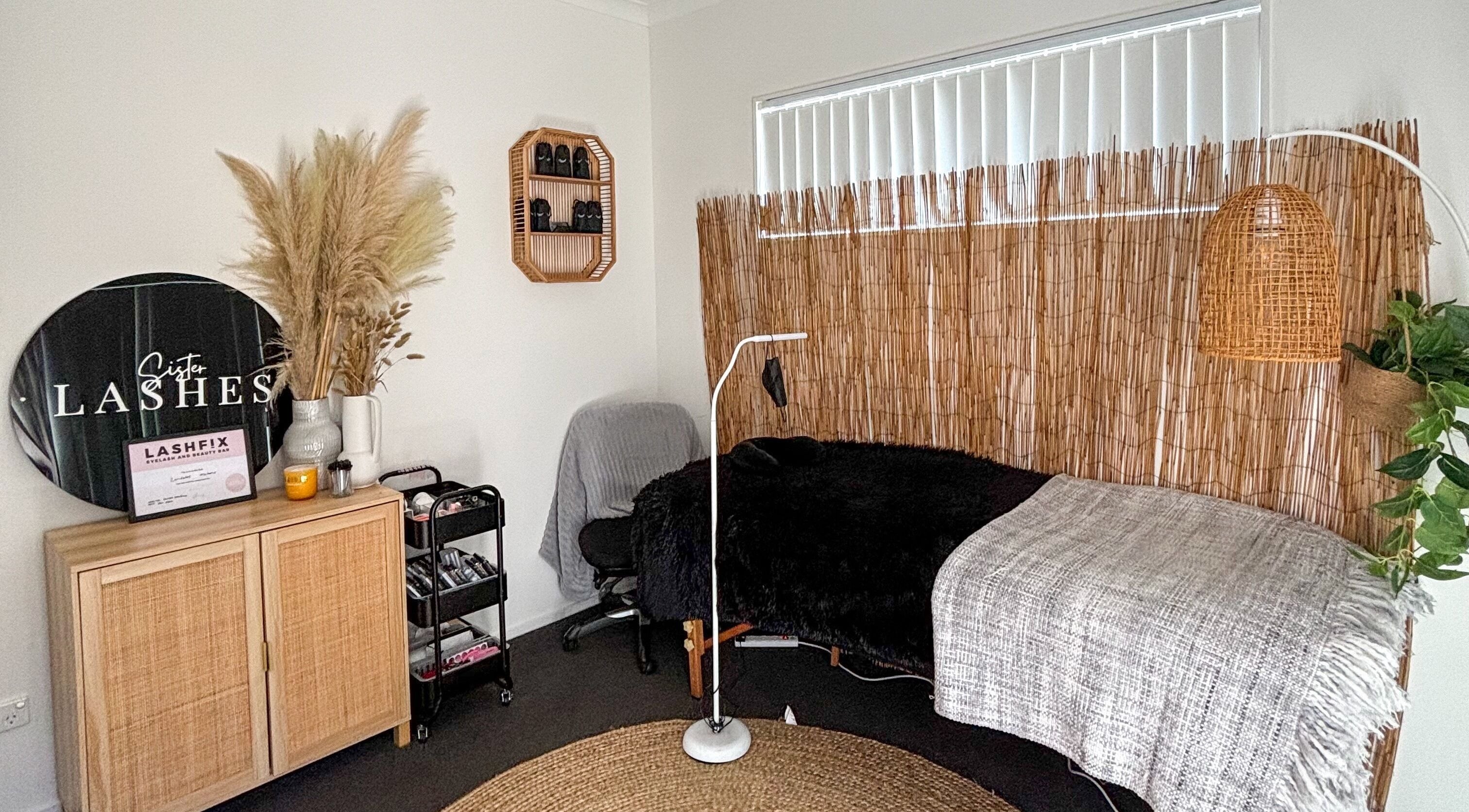 Elegant treatment room at Sister Lashes in Auckland, NZ, featuring tranquil decor and a welcoming atmosphere.