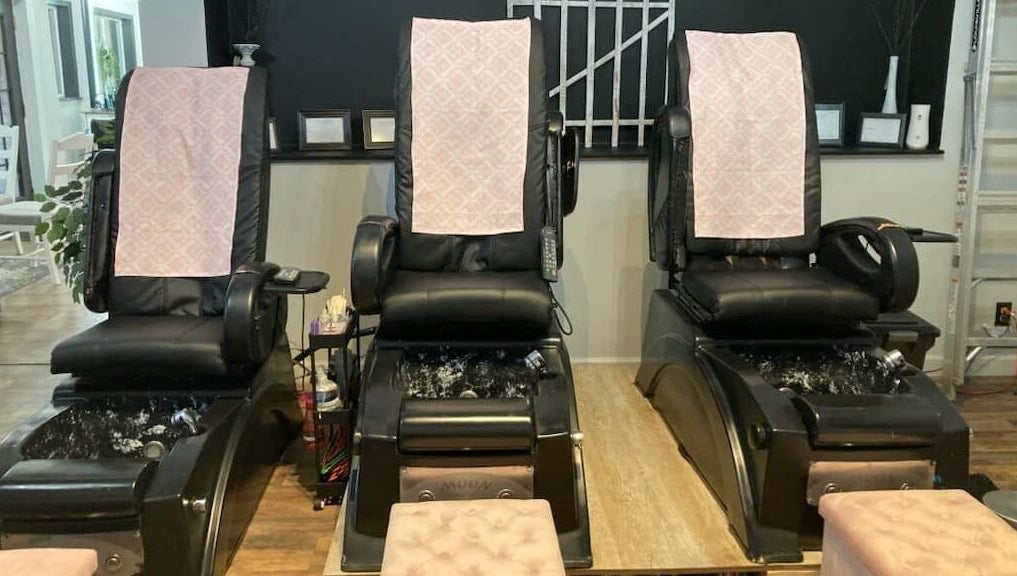 Comfortable pedicure chairs at Stephanie Jean's Salon in Allegan, Michigan, US, offering a relaxing spa experience.