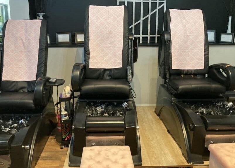 Comfortable pedicure chairs at Stephanie Jean's Salon in Allegan, Michigan, US, offering a relaxing spa experience.