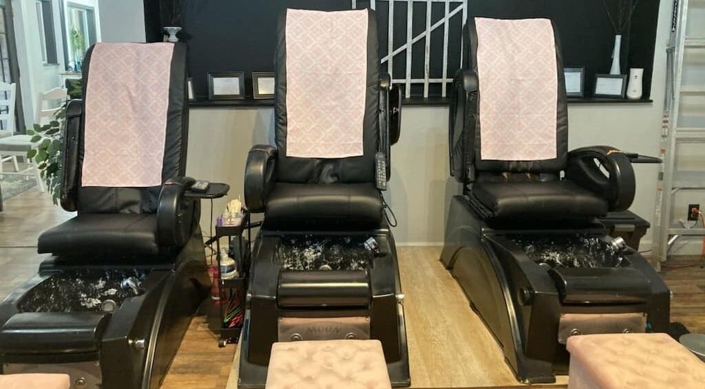 Comfortable pedicure chairs at Stephanie Jean's Salon in Allegan, Michigan, US, offering a relaxing spa experience.
