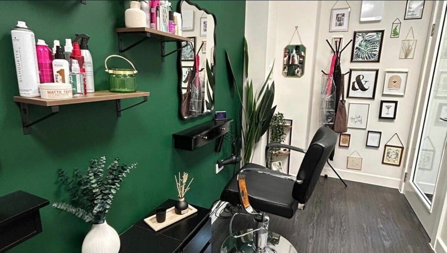 Modern hairdressing chair and decor at Morgan Mc Adams Hairdressing in Nottingham, England, GB.