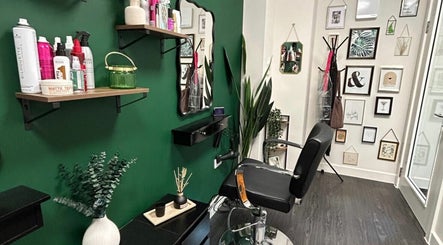 Modern hairdressing chair and decor at Morgan Mc Adams Hairdressing in Nottingham, England, GB.