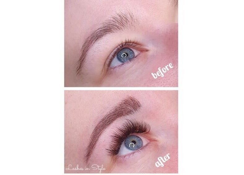 Before and after eyelash extension at Lashes in Style, Levin, Manawatū-whanganui Region, NZ. Stunning lash upgrade.