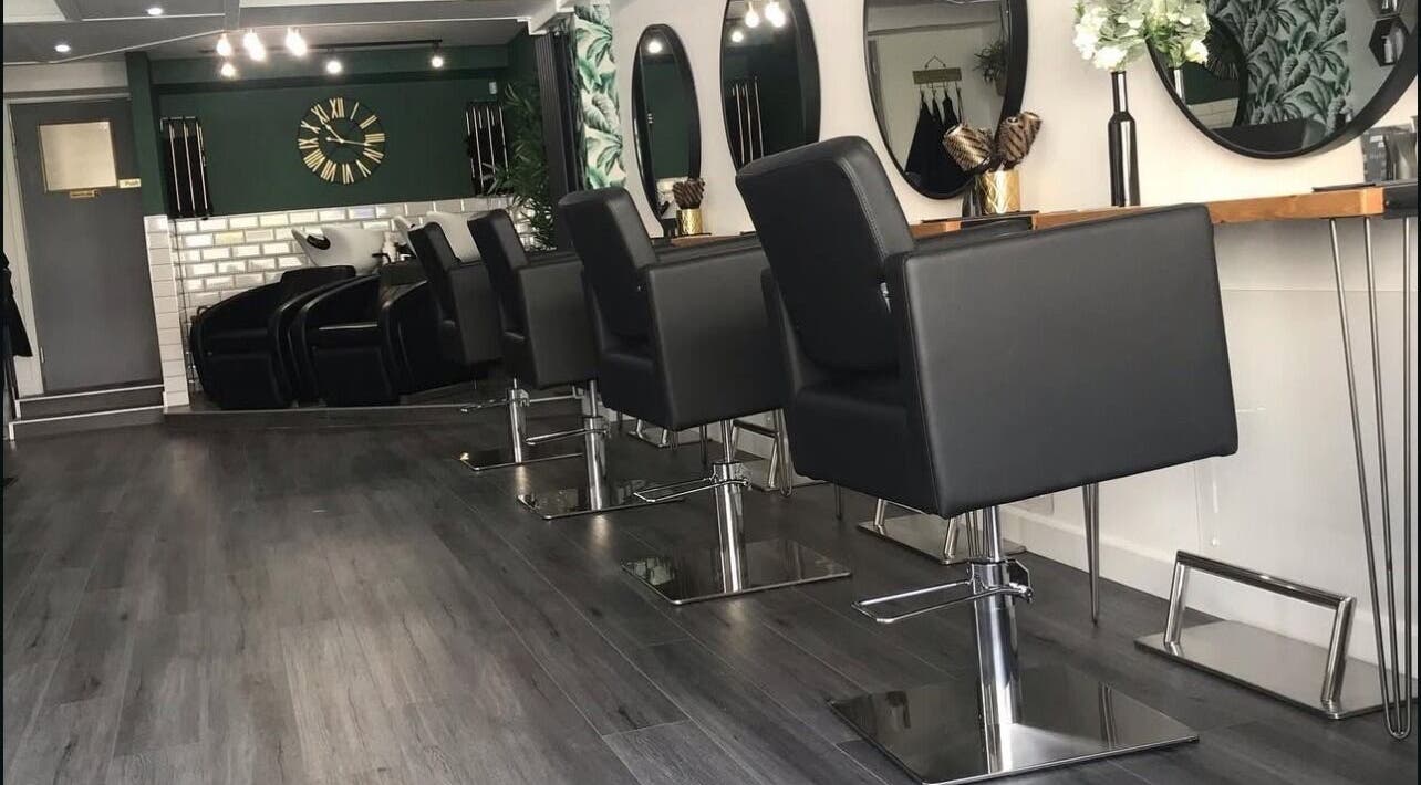 Modern salon chairs at thehideaway_hayley in Bourne, England, GB, offering a chic beauty experience.