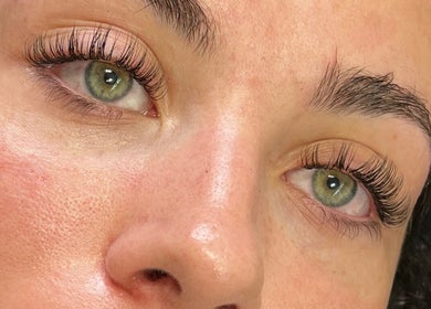 Close-up of stunning eyelash extensions at LLM Lashes, North Shields, England, GB, showcasing elegant beauty.