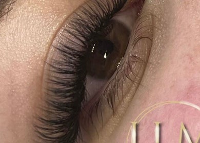 Close-up of lash extensions at LLM Lashes, North Shields, England, GB showcasing elegant eye enhancement.