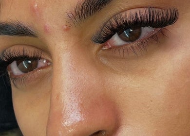 Detailed close-up of expertly applied lashes at LLM Lashes, North Shields, England, GB.
