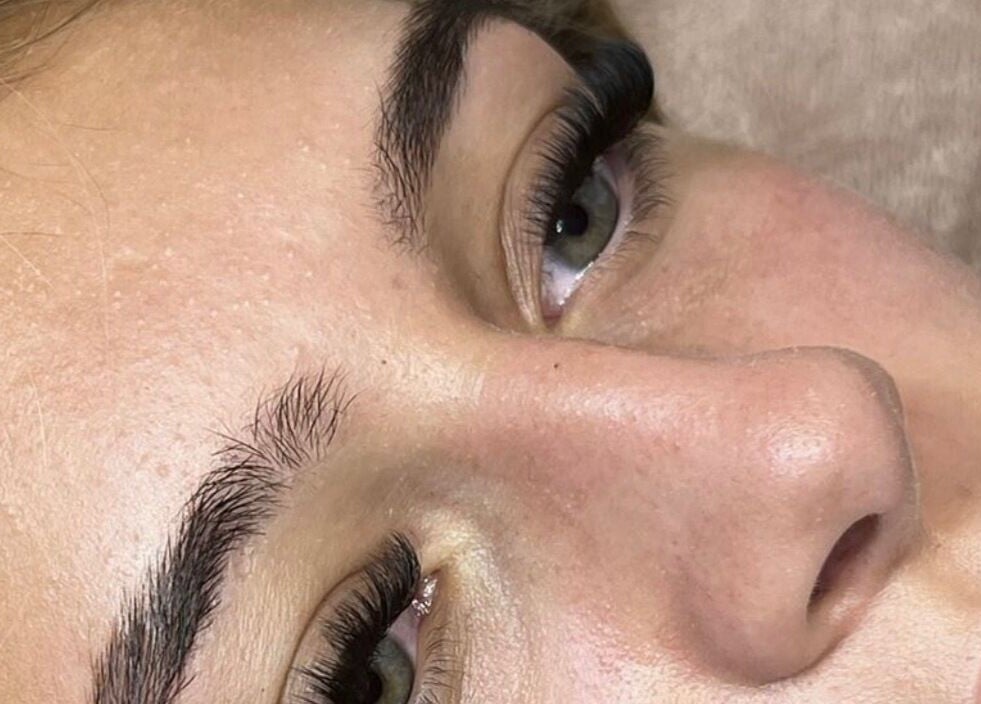 Closeup of perfectly applied eyelashes at LLM Lashes in North Shields, England, GB highlighting lash artistry.